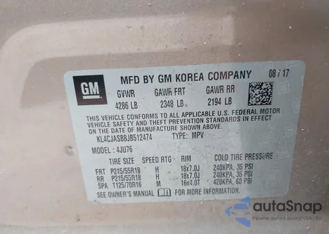 2018 Buick Encore Preferred from USA, damaged, VIN KL4CJASB8JB512474